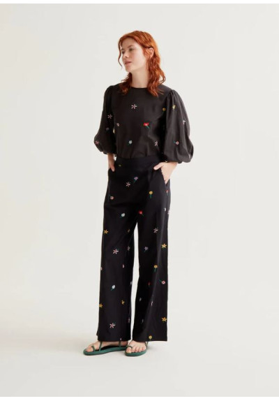 PANTALON NEGRO GARDEN FLOWERS
