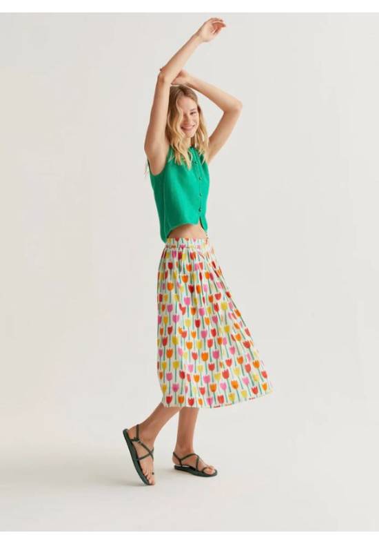 FALDA MIDI PRINT TULIPANESS