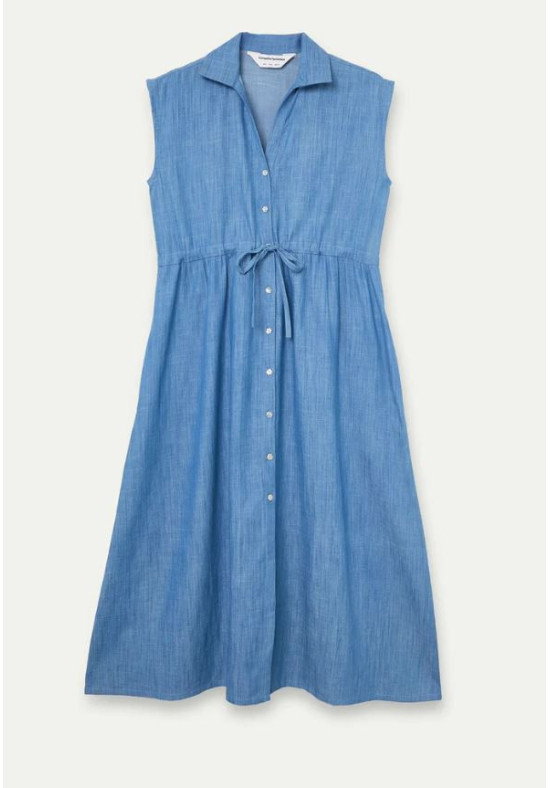 VESTIDO MIDI CHAMBRAY AZUL