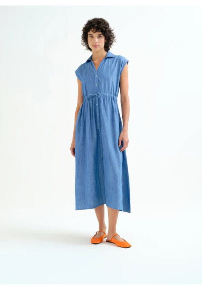 VESTIDO MIDI CHAMBRAY AZUL
